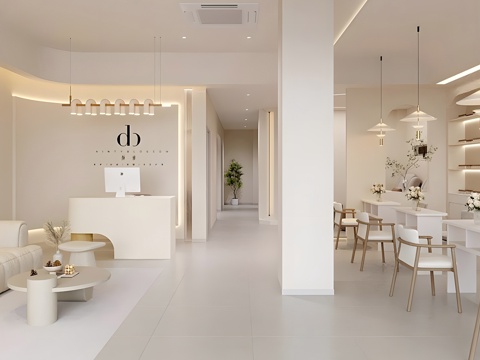  侘寂美容院 美容院大厅 医美大厅 美容spa大堂 美容院包厢su模型 