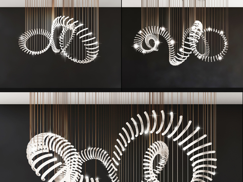  螺旋艺术发光吊灯现代设计3d模型下载 悬浮水晶灯饰 高端室内装饰元素 