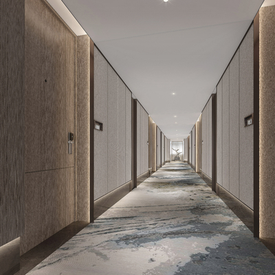  现代酒店过道su模型 