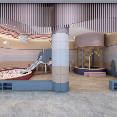  儿童游乐区 室内淘气堡su模型 