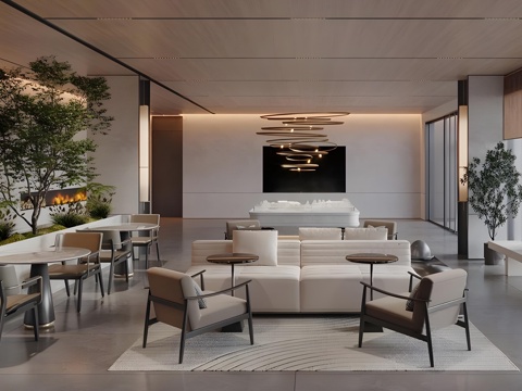  现代售楼处 高级灰售楼处 售楼处洽谈区 酒店大堂洽谈区su模型 