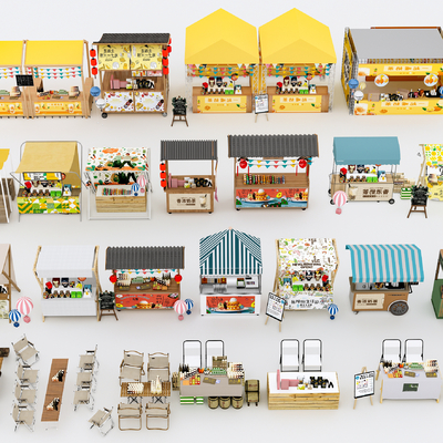  集市摊位 夜市摊 小吃摊su模型 