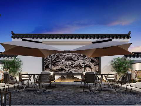  新中式屋顶露台花园3d模型 