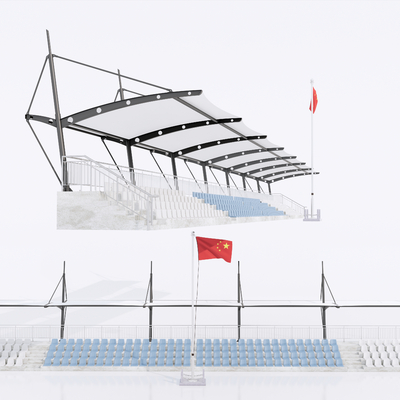 钢结构遮阳棚 红旗杆  遮雨棚 阳光棚su模型