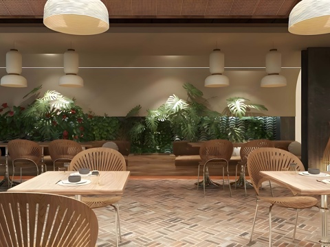  东南亚餐厅 侘寂风中餐厅 东南亚餐厅桌椅 越菜餐厅 餐厅卡座su模型 