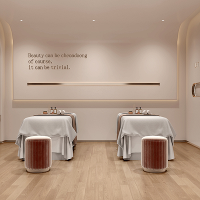  奶油风美容院su模型 