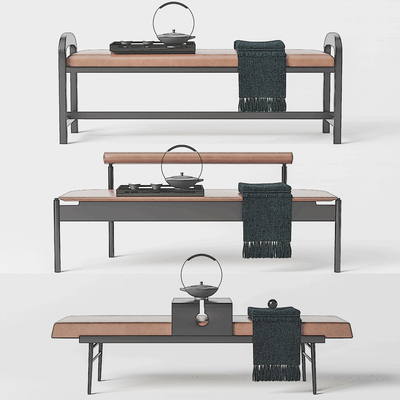  新中式床尾凳脚踏su模型 