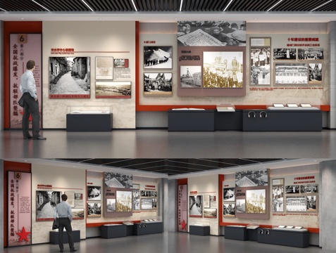  革命展厅博物馆党建展厅展墙su模型 