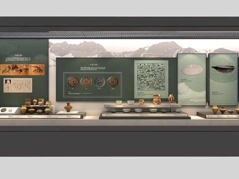  博物馆展厅校史馆展柜su模型 