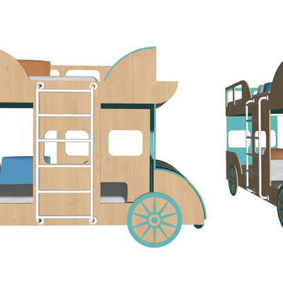 儿童上下铺 汽车床 童趣床 小孩床su模型