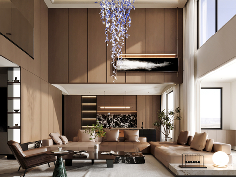  别墅客厅 别墅中空3d模型 