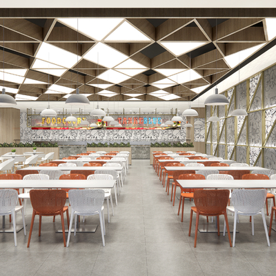  现代员工餐厅 食堂su模型 