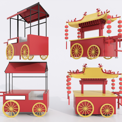 中式售卖车 地摊小吃车 移动餐车su模型