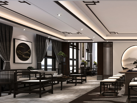  新中式会会所会客室3d模型 