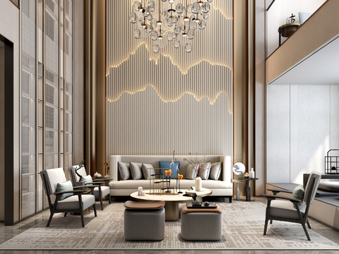  新中式别墅大堂3d模型 