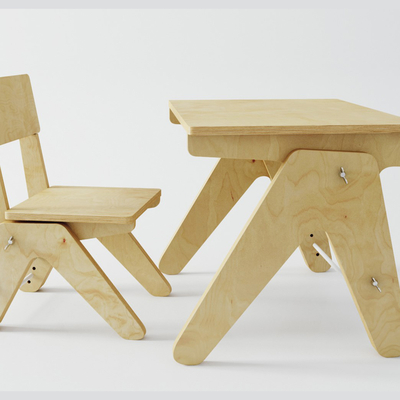  现代实木儿童书桌椅su模型 