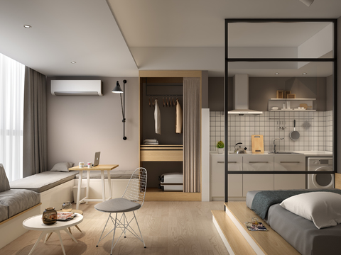  北欧单身公寓客厅3d模型 