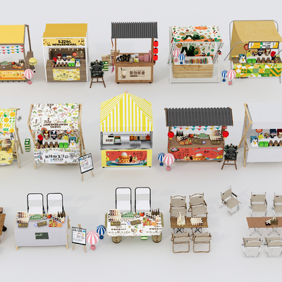  集市摊位 夜市摊 小吃摊su模型 