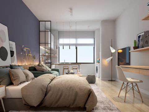  北欧单身公寓客厅餐厅卧室3D模型 