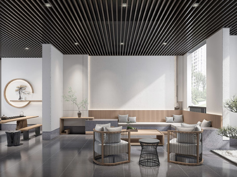  新中式茶馆茶室3d模型 