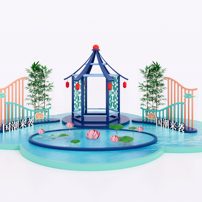 中式景观小品 微场景美陈su模型