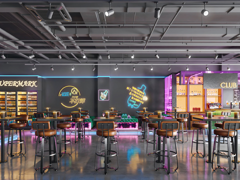  工业风酒吧清吧3d模型 