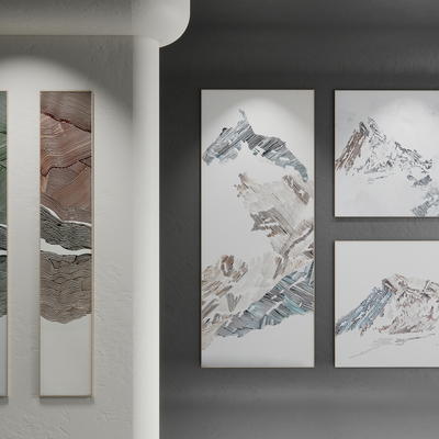 侘寂风装饰挂画 意境山水画 艺术画su模型