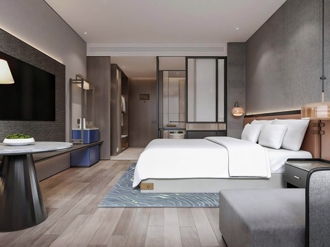  新中式酒店客房 酒店大床房 酒店套房 酒店豪华套间 奢华酒店su模型 