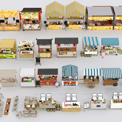  集市摊位 夜市摊 小吃摊su模型 