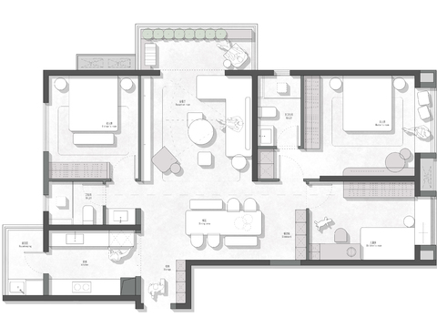  123㎡精装房改造 不改墙体平面优化案例源文件 