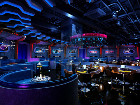  现代酒吧大厅3d模型 