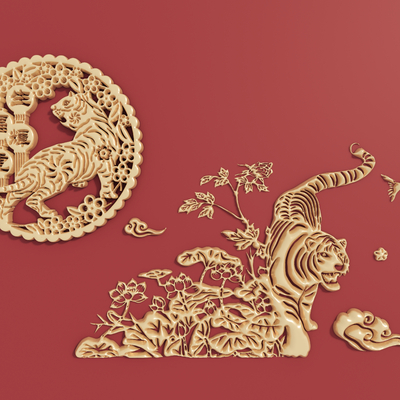  现代老虎浮雕雕刻su模型 