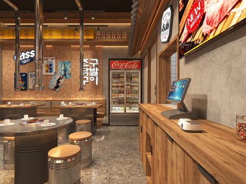  工业风烤肉店 烧烤店 韩式烤肉店3d模型 