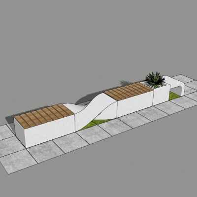  现代户外异形公用椅su模型 