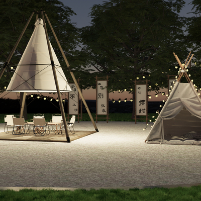  露营帐篷 户外桌椅su模型 