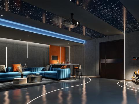  现代地下室影音室视听室3d模型 