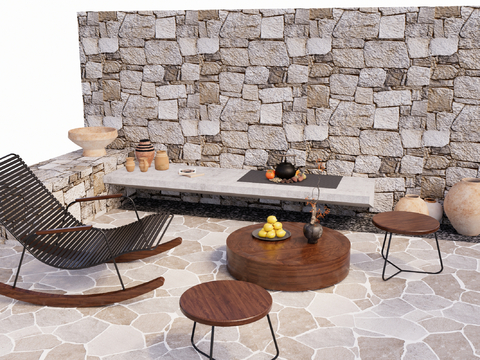  现代户外桌椅 摇椅su模型 