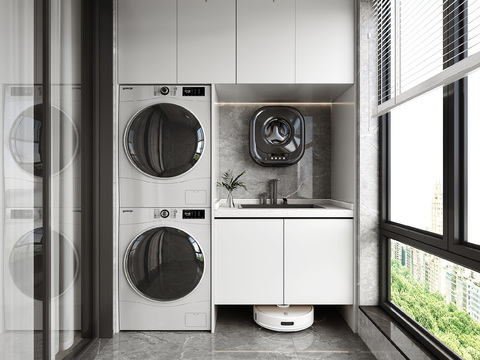  生活阳台 洗衣房3d模型 