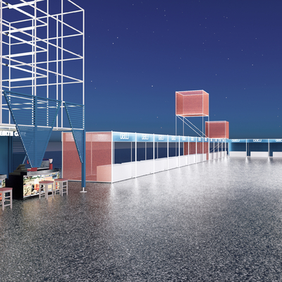  现代摊位 地摊 售卖亭su模型 