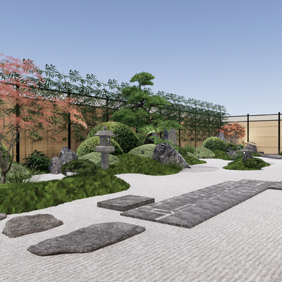  日式枯山水庭院花园su模型 