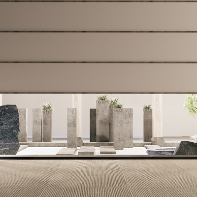  日式枯山水庭院小品su模型 