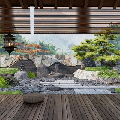  日式庭院花园 微地形su模型 