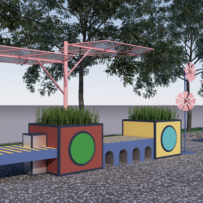  现代景观树池坐凳su模型 