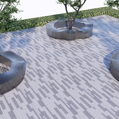  景观树池座椅 异形金属坐凳su模型 