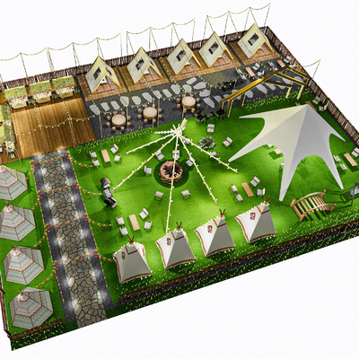  现代露营餐厅su模型 