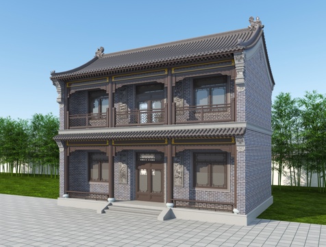  厢房 民宿 徽派建筑su模型 