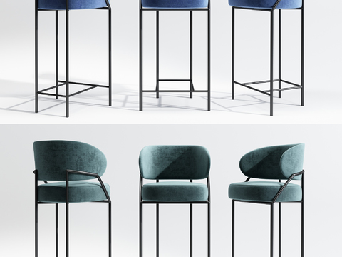  Meridiani 现代高脚铁艺吧台椅3d模型 