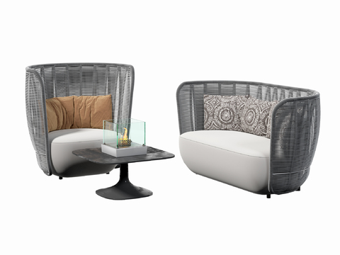  B&B 户外沙发 藤沙发3d模型 