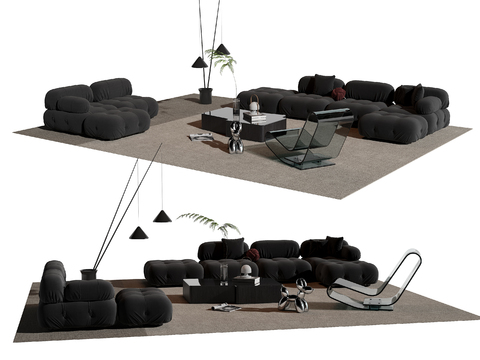  B&B Italia 现代黑色组合沙发3d模型 