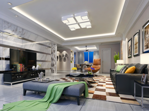  海德城现代客餐厅卧室CAD施工图 